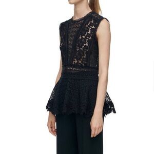 Rebecca Taylor Black Lace Peplum Blouse